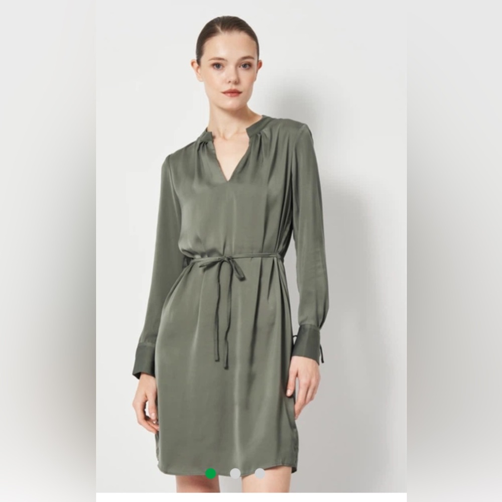 NWT.   H&M Long Sleeve Sage Green Tie-Waist Dress